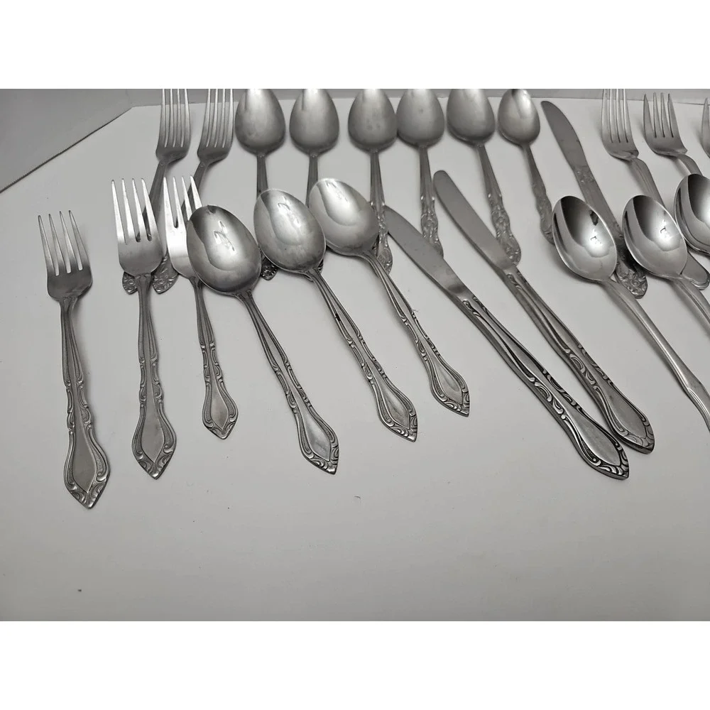 28pc Stainless Steel‎ Silverware Flatware Lot Assorted Pieces Mixed Patterns